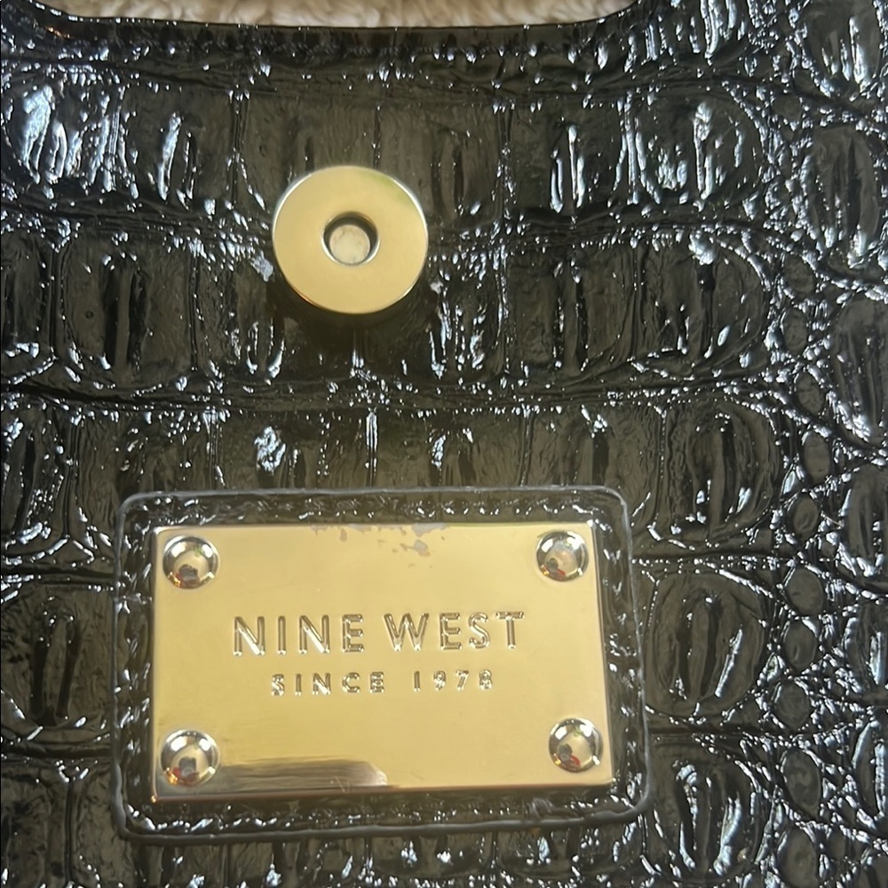 Nine West Black Croc-Embossed Clutch with Metallic Detail - Picture 5 of 14